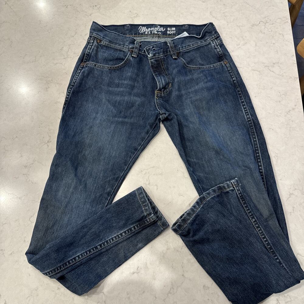 Men's Wrangler Retro Slim Boot Cut Jeans Denim Cowboy Size 29x30 1077mwzrw